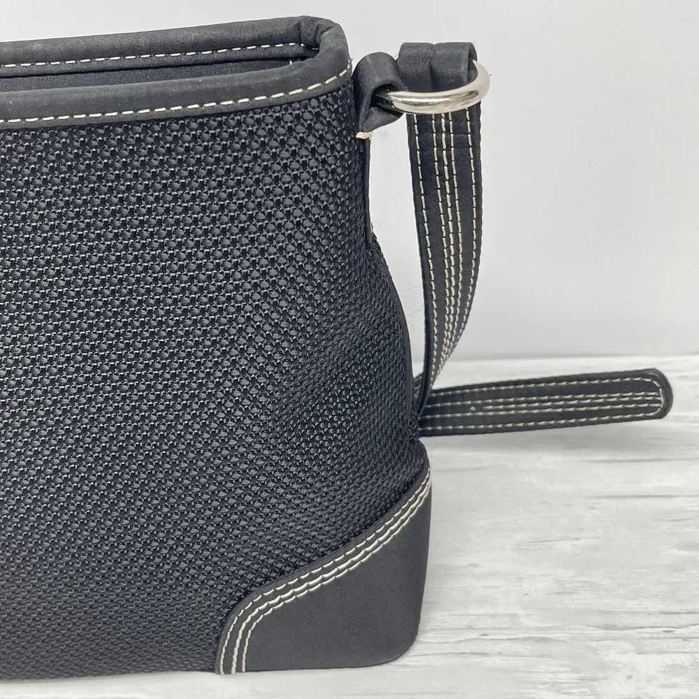 The Sak Black Woven Small Textured White Stitching Shoulder Bag Adjustable Strap